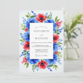 Royal Blue Dramatic Botanical Wedding Einladung (Stehend Vorderseite)