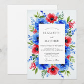 Royal Blue Dramatic Botanical Wedding Einladung (Vorne/Hinten)
