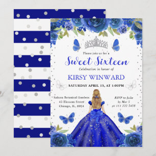 Royal Blue Dress Blonde Princess Sweet 16 Einladung