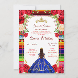 Royal Blue Dress & Colorful Sweet 16. Geburtstag Einladung