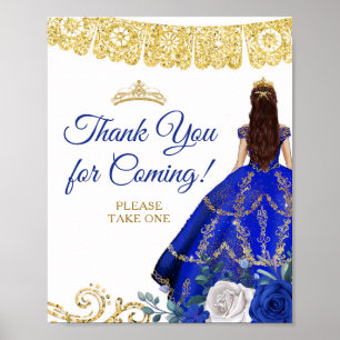 Royal Blue Dress Floral Quinceañera Vielen Dank Poster
