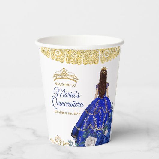 Royal Blue Dress Quinceañera Crown Birthday Papa Pappbecher (Rückseite)