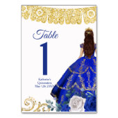 Royal Blue Dress Quinceañera Crown Tischnummer (Rückseite)