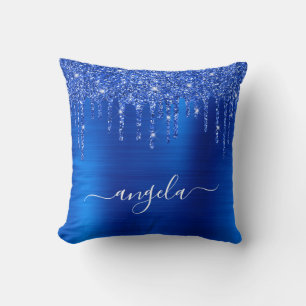 Royal Blue Dripping Glitzer Glam Name Kissen