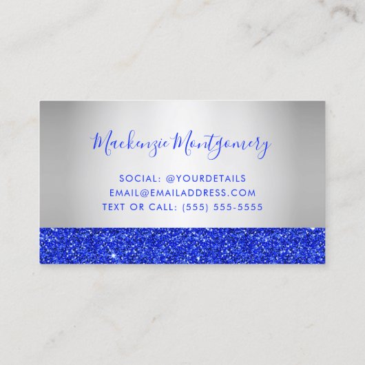 Royal Blue Dripping Glitzer Silver Metallic Visitenkarte (Rückseite)