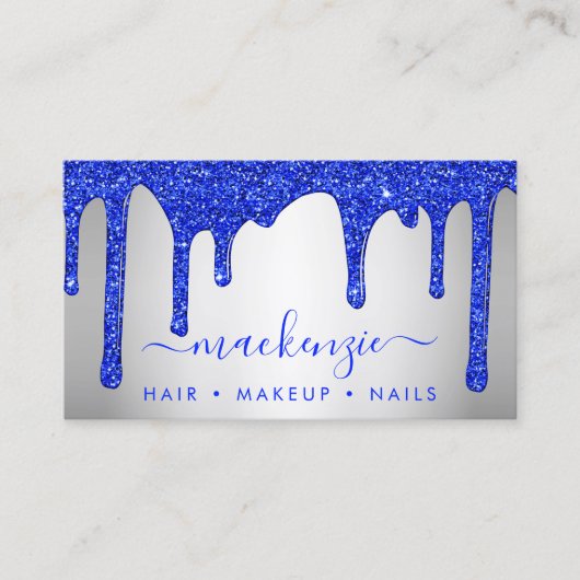 Royal Blue Dripping Glitzer Silver Metallic Visitenkarte (Vorderseite)
