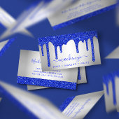 Royal Blue Dripping Glitzer Silver Metallic Visitenkarte