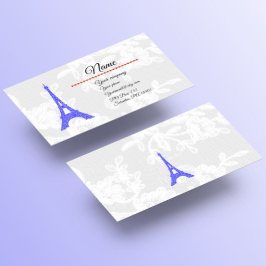 Royal Blue Eiffel Tower on Lace Business Card Visitenkarte