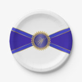 Royal Blue Elegance Monogram Pappteller (Vorderseite)