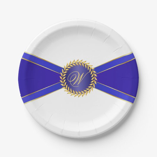 Royal Blue Elegance Monogram Pappteller (Vorderseite)
