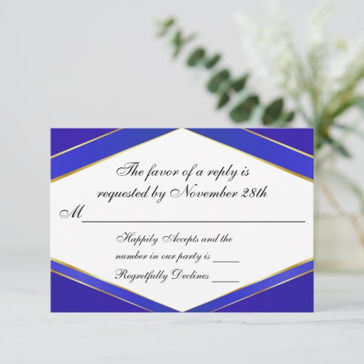 Royal Blue Elegance Monogram Response Card RSVP Karte (Stehend Vorderseite)