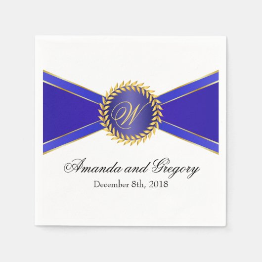 Royal Blue Elegance Monogram Serviette (Vorderseite)