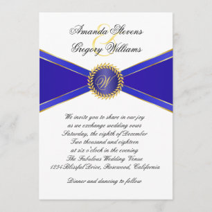 Royal Blue Elegance Monogram Wedding Einladung