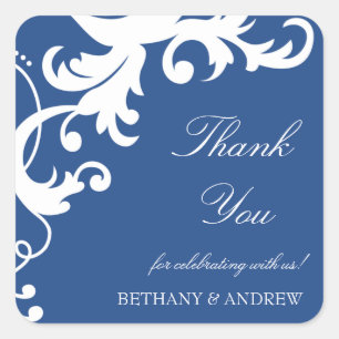 Royal Blue Elegant Damask Danke Stickers