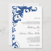 Royal Blue Elegant Damask Einladung (Vorderseite)