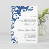 Royal Blue Elegant Damask Einladung (Stehend Vorderseite)