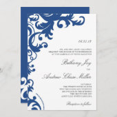 Royal Blue Elegant Damask Einladung (Vorne/Hinten)