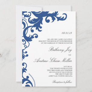 Royal Blue Elegant Damask Einladung