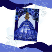 Royal Blue Elegant Floral Accents Princess Party Einladung