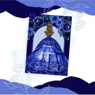 Royal Blue Elegant Floral Accents Princess Party Einladung