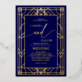 Royal Blue Elegant Gold Decorative Frame Wedding Folieneinladung