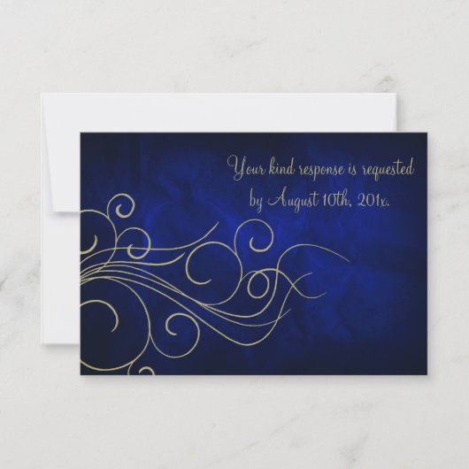 Royal Blue Elegant Gold Wedding RSVP Karte (Vorderseite)