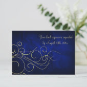 Royal Blue Elegant Gold Wedding RSVP Karte (Stehend Vorderseite)