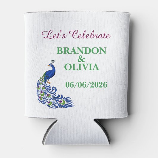 Royal Blue Elegant Peacock Wedding Can Cooler Dosenkühler (Vorderseite)