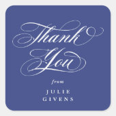 Royal Blue Elegant Script Abschluss Vielen Dank Quadratischer Aufkleber (Vorderseite)