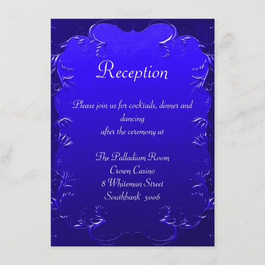 Royal Blue Elegant Wedding Empfang Begleitkarte (Vorderseite)