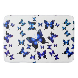 Royal Blue Elegant Whimsical Butterflies Badematte