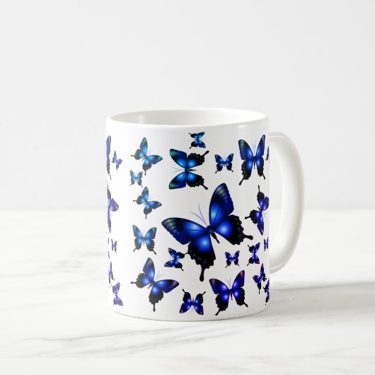 Royal Blue Elegant Whimsical Butterflies Kaffeetasse (VorderseiteRechts)