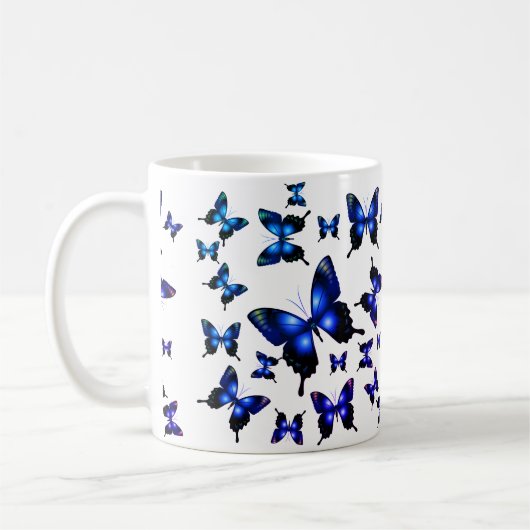 Royal Blue Elegant Whimsical Butterflies Kaffeetasse (Links)