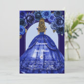 Royal Blue Elegante Quinceñera Princess Party Einladung (Stehend Vorderseite)