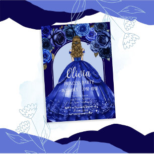 Royal Blue Elegante Quinceñera Princess Party Einladung