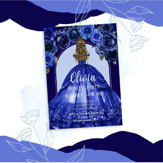 Royal Blue Elegante Quinceñera Princess Party Einladung