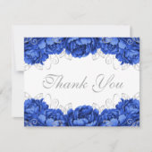Royal Blue Eleganto Floral Quinceanera Dankeskarte (Vorderseite)