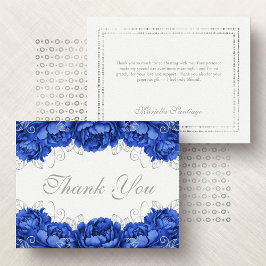 Royal Blue Eleganto Floral Quinceanera Dankeskarte