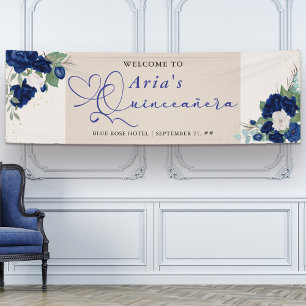 Royal Blue Elfenbein Blumenrosen Quinceanera Willk Banner
