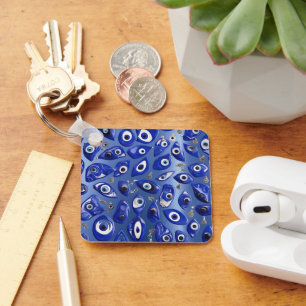 Royal Blue Evil Eye Charm Personalisiert QR Code Schlüsselanhänger