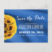 Royal Blue Fabric Sunflores Save the Date Ankündigungspostkarte (Vorderseite)