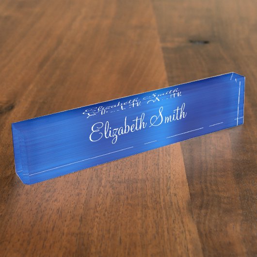 Royal Blue Faux Metallic Foil Namensplakette (Seite)