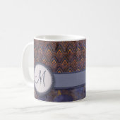 Royal Blue Feather Pattern mit Monogram Kaffeetasse (Vorderseite Links)
