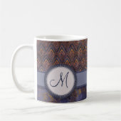 Royal Blue Feather Pattern mit Monogram Kaffeetasse (Links)