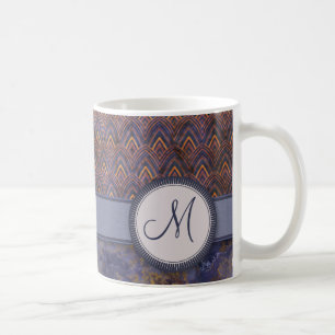 Royal Blue Feather Pattern mit Monogram Kaffeetasse