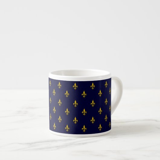 Royal Blue Fleur De Lis Pattern Espressotasse (Vorderseite Rechts)