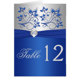 Royal Blue Floral and Silver Heart Tischnummer