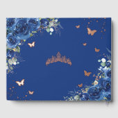 Royal Blue Floral Brown Girl Quinceañera Rose Gold Gästebuch (Rückseite)