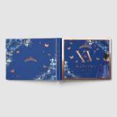 Royal Blue Floral Brown Girl Quinceañera Rose Gold Gästebuch (Voll)