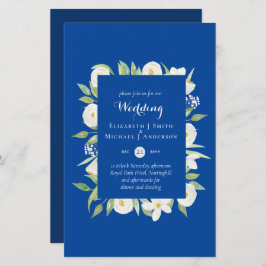 Royal Blue Floral Budget Hochzeit Einladung A9